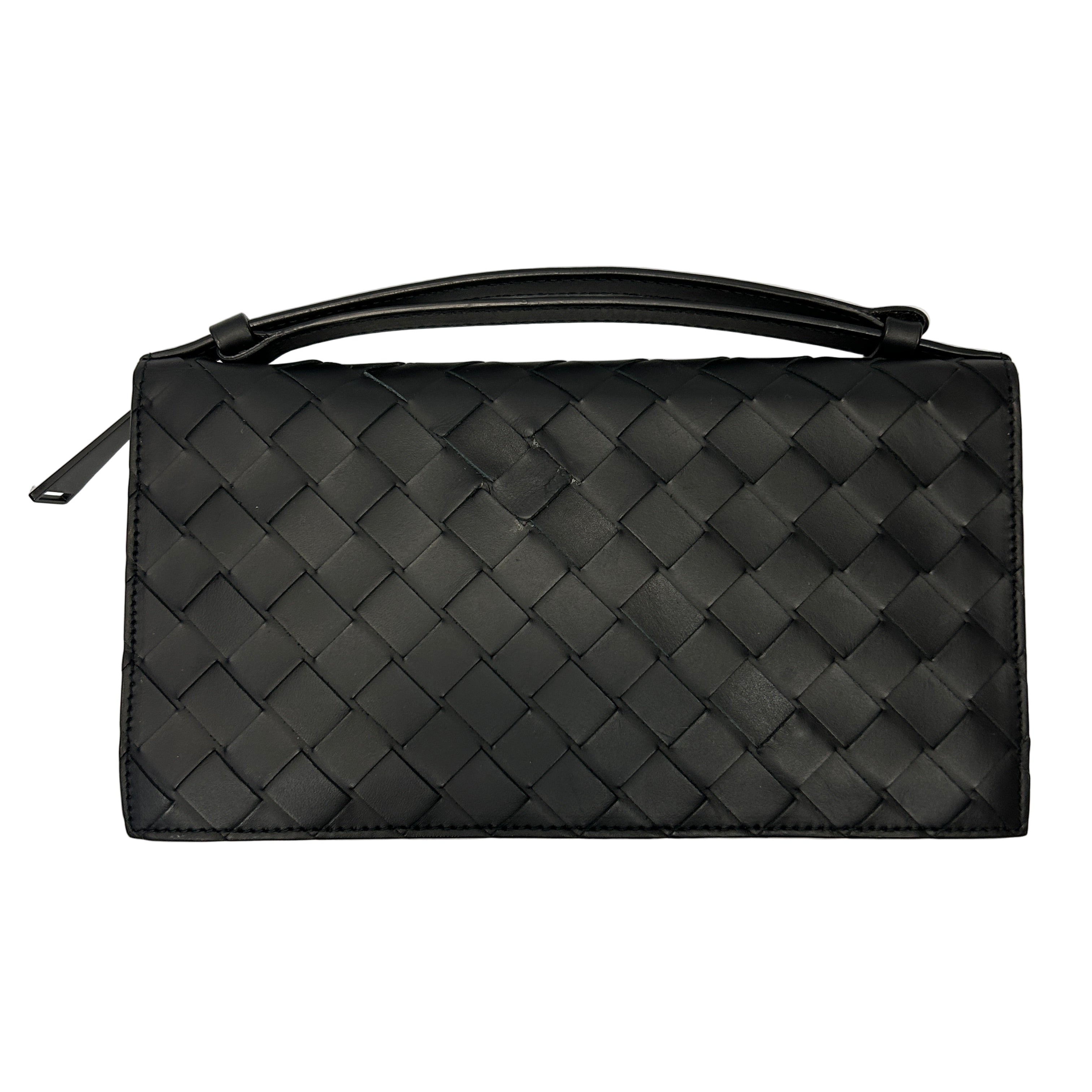 Bottega Veneta Black Intrecciato Long Wallet on a Handle