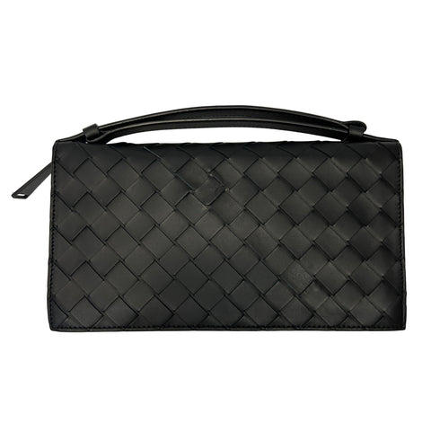 Bottega Veneta Black Intrecciato Long Wallet on a Handle