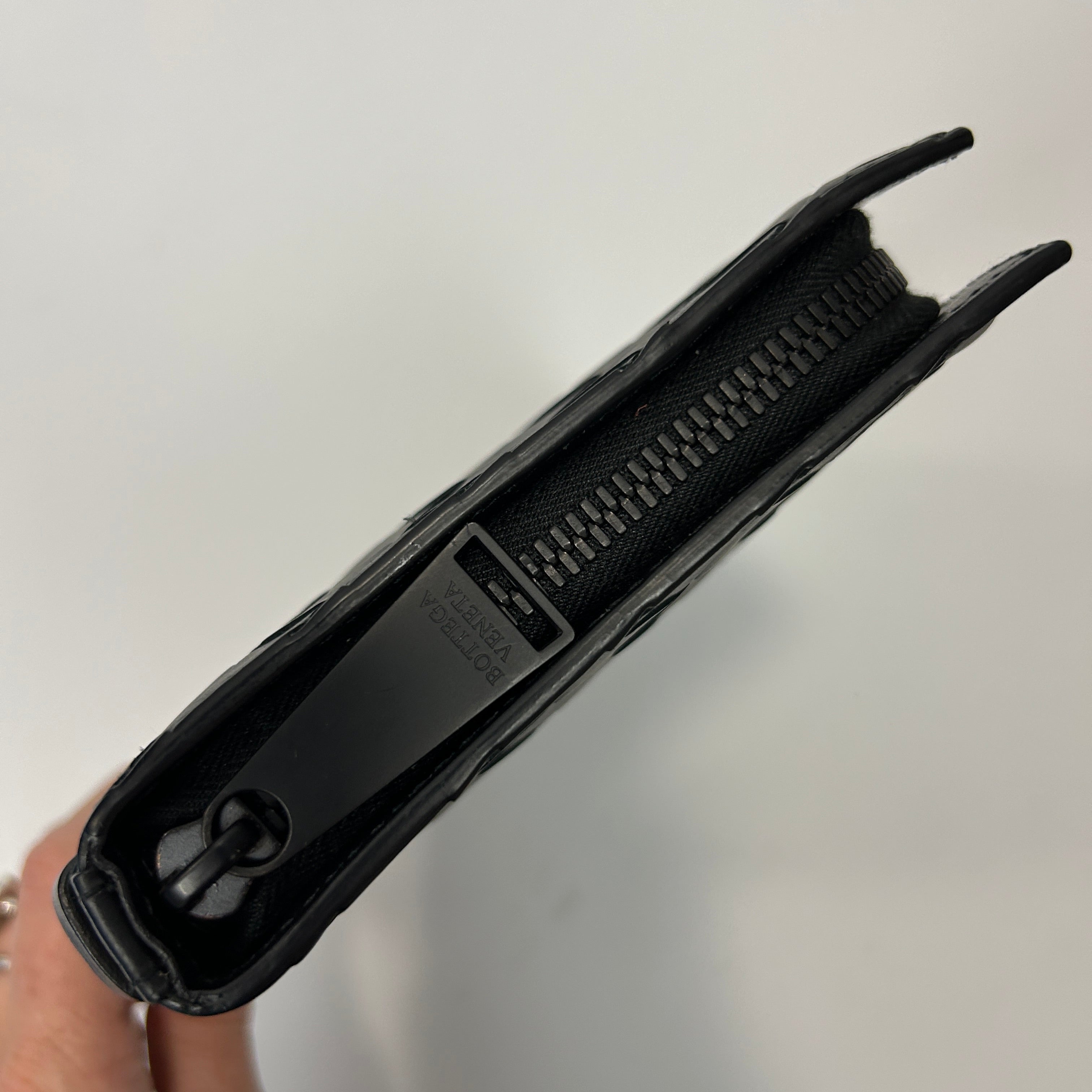 Bottega Veneta Black Intrecciato Long Wallet on a Handle