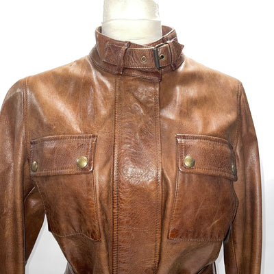 Belstaff £995 Vintaged Tan Leather Trailmaster Jacket S/M