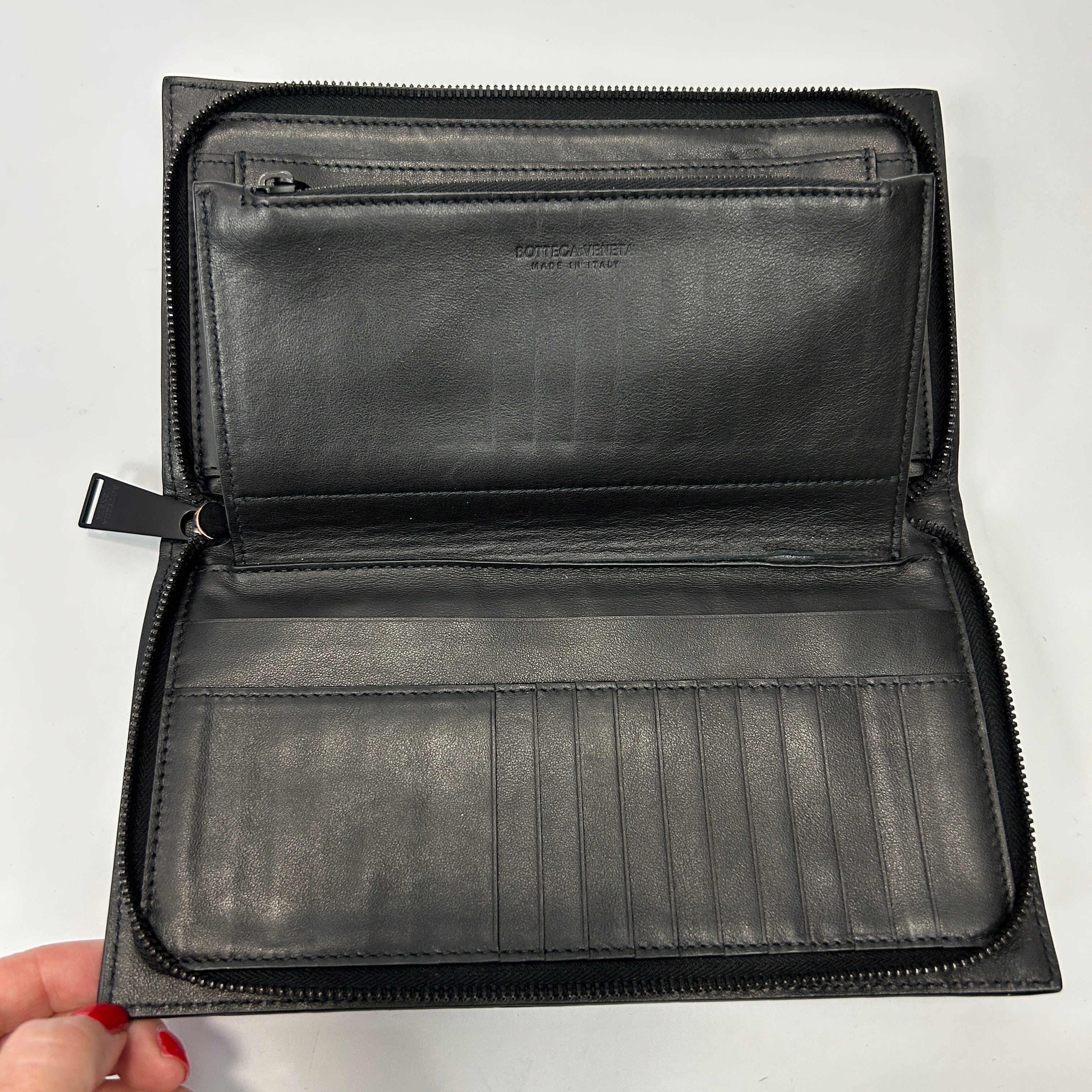 Bottega Veneta Black Intrecciato Long Wallet on a Handle