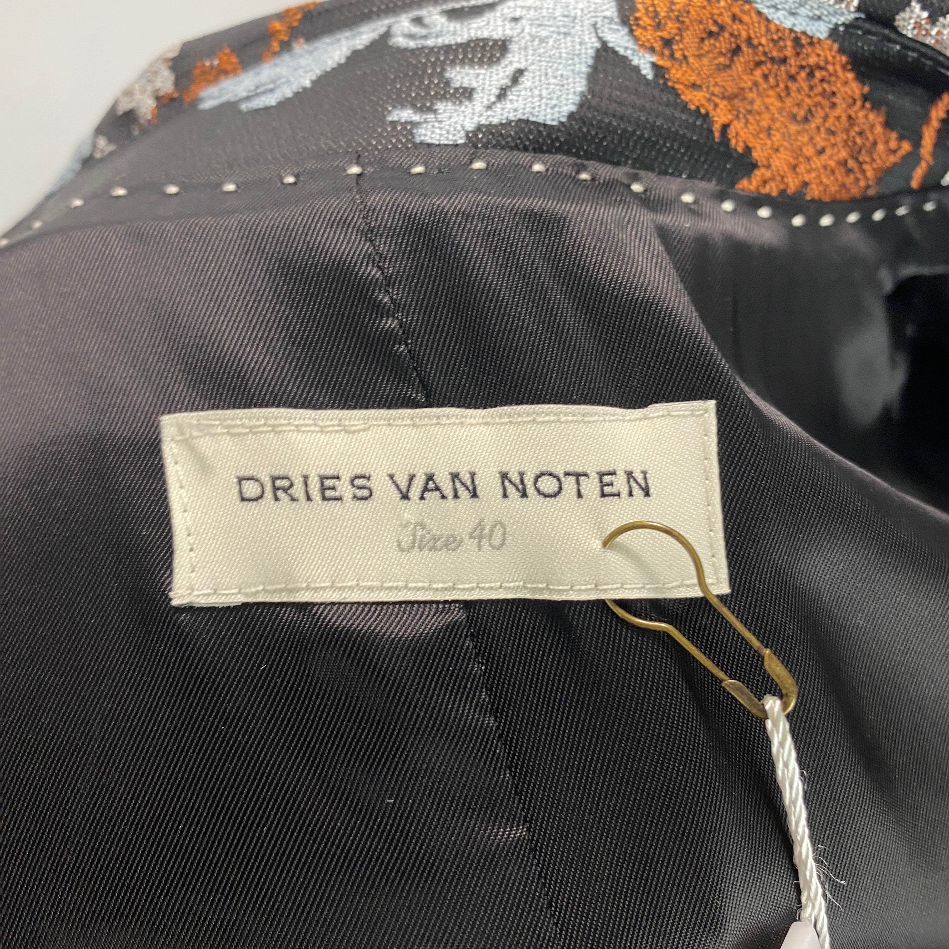 Dries Van Noten New Black Silver & Bronze Brocade Coat M