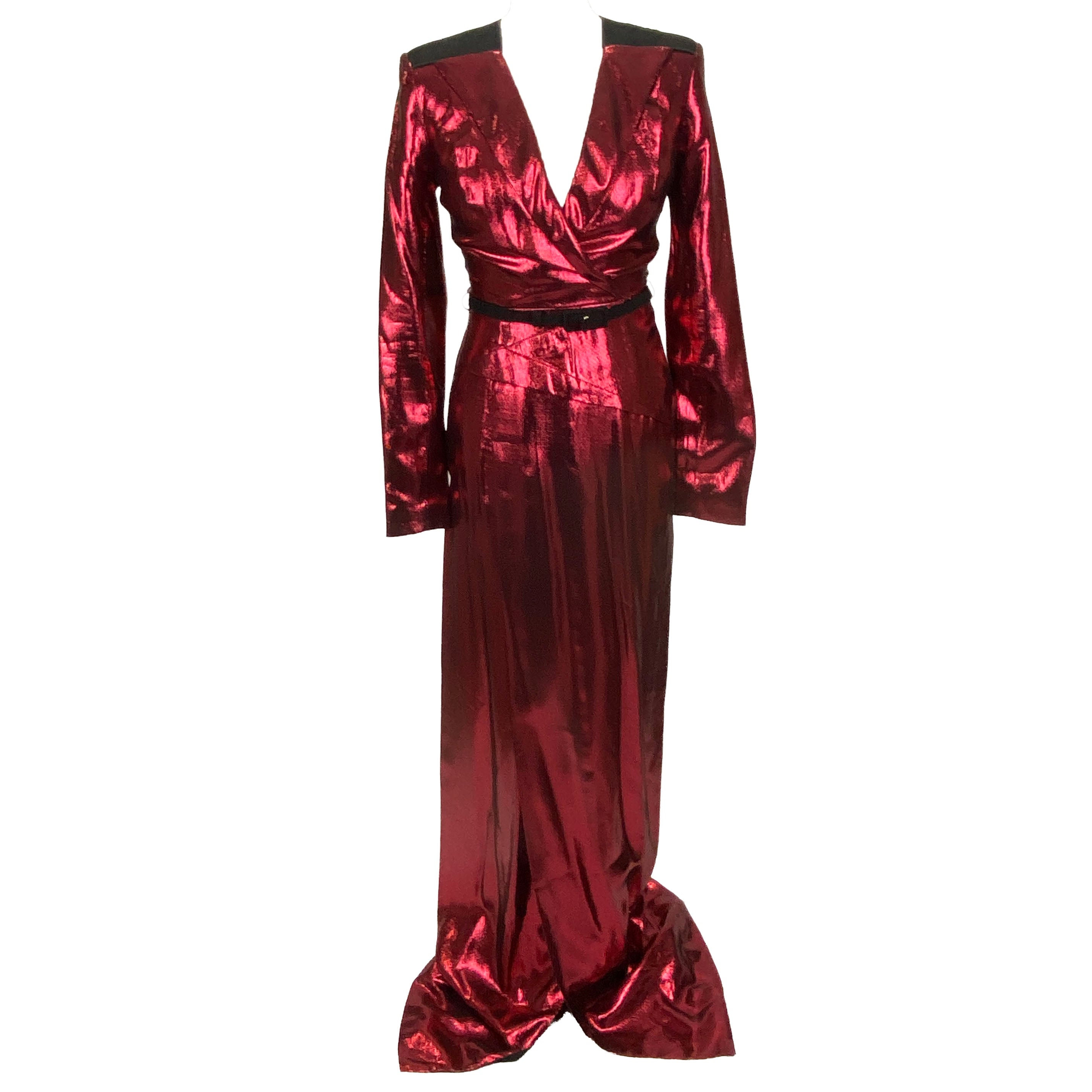 Roland Mouret Ruby Red Lame Jacquard Gown XS