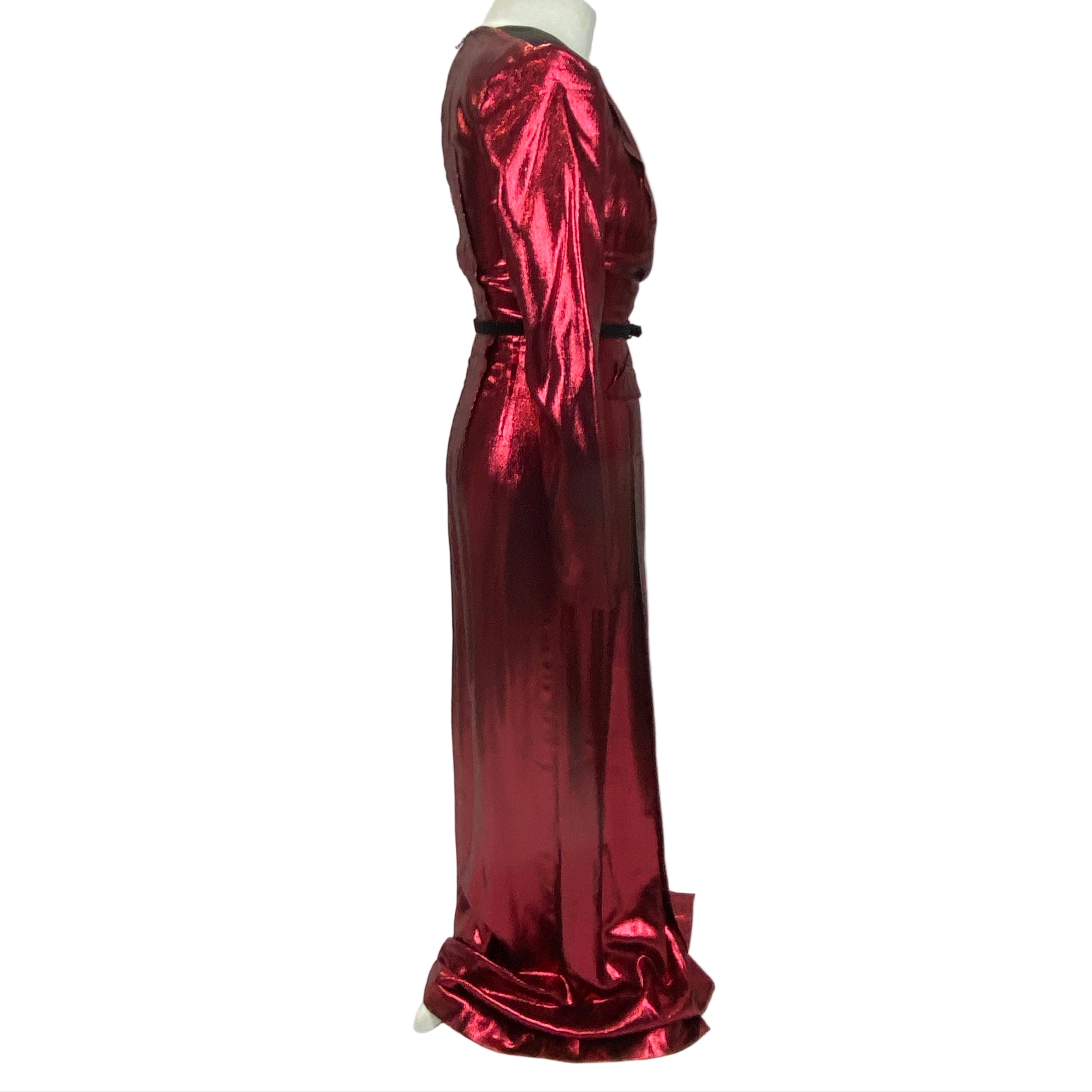Roland Mouret Ruby Red Lame Jacquard Gown XS