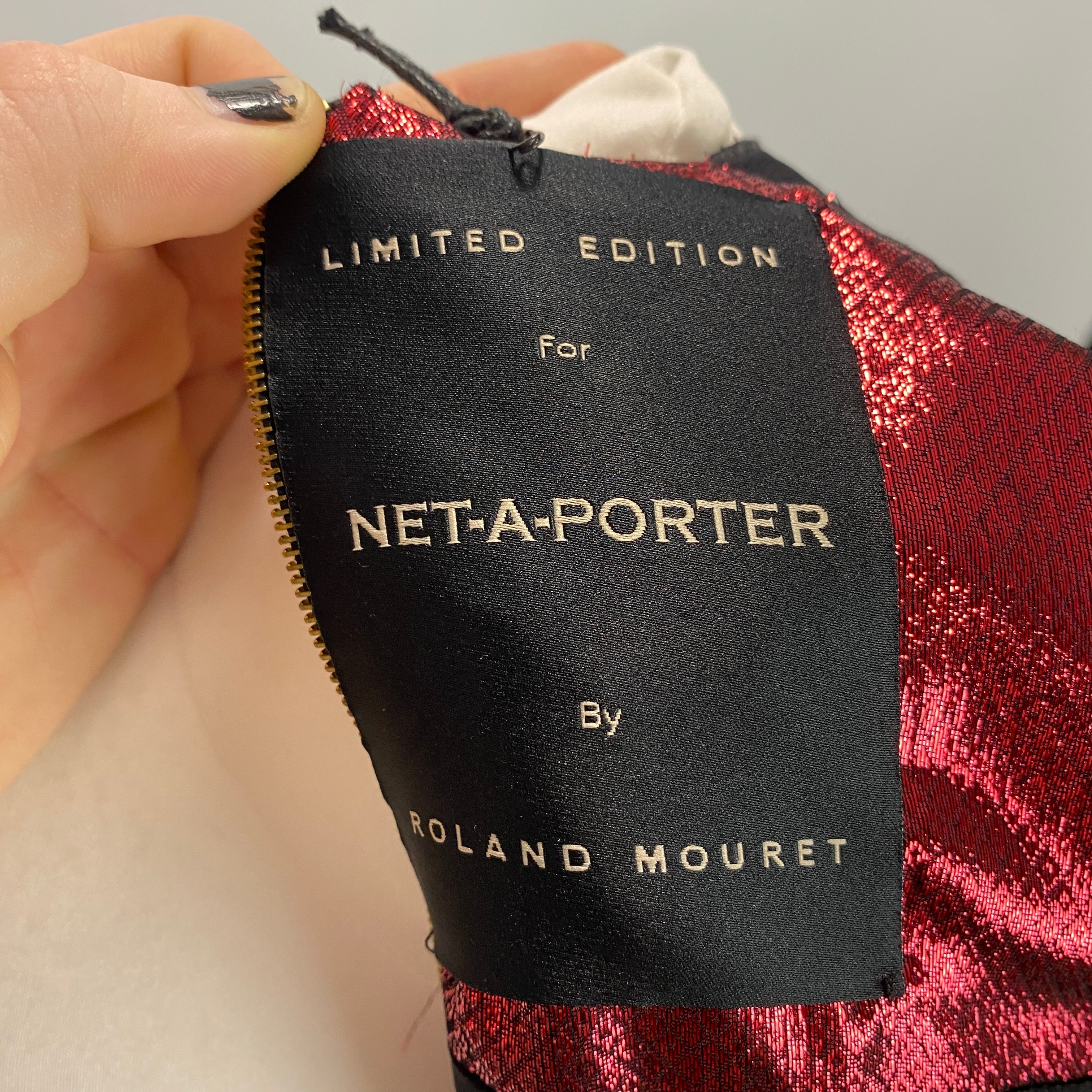 Roland Mouret Ruby Red Lame Jacquard Gown XS