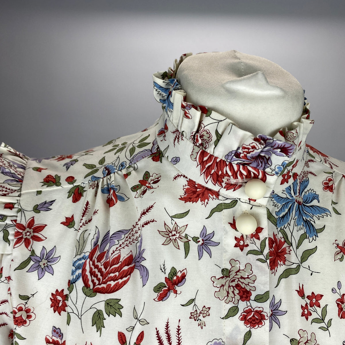 Anna Mason New Ivory Floral Cotton Victorian Blouse XS
