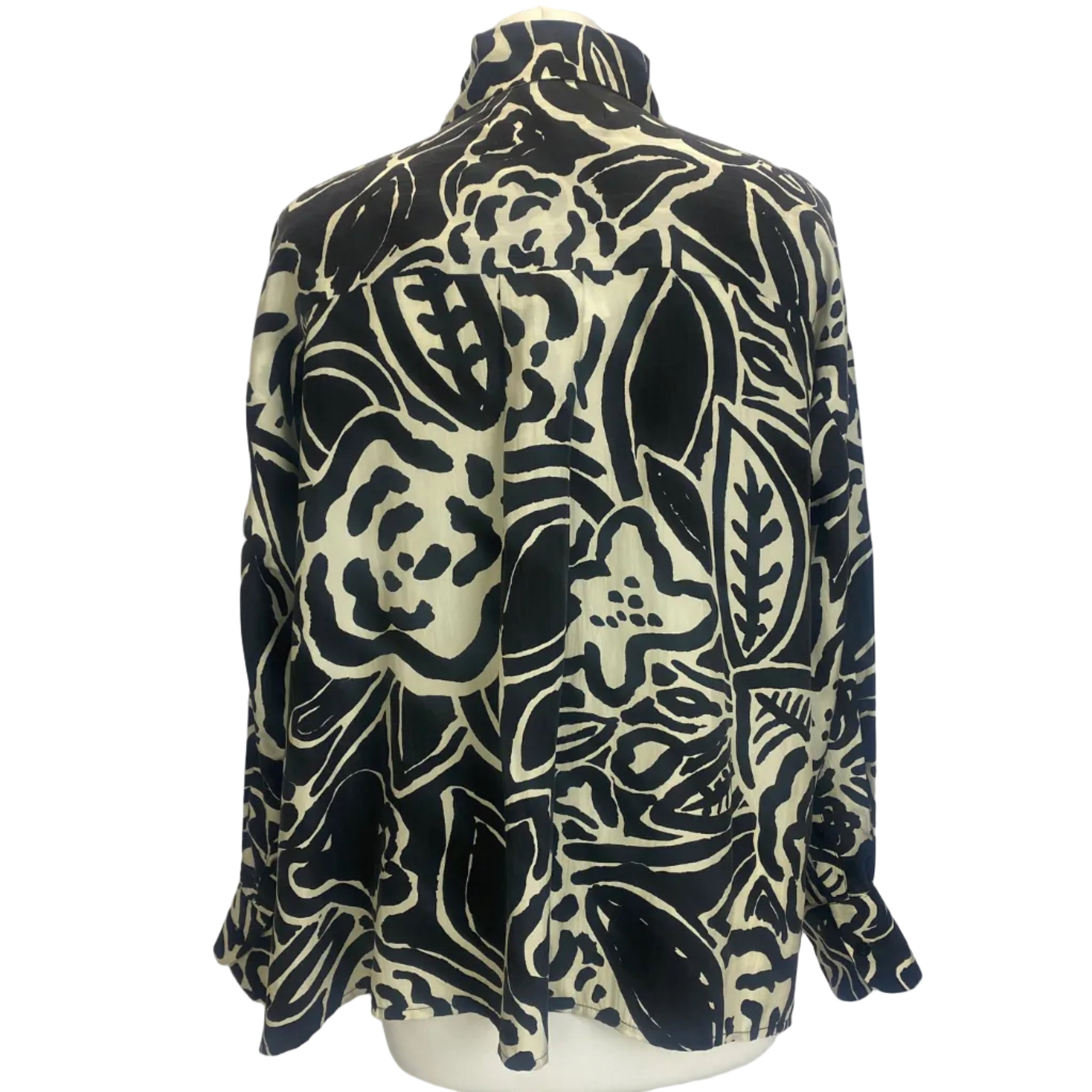 Mii Au Musee £430 Black & Cream Print Silk Shirt XS/S/M