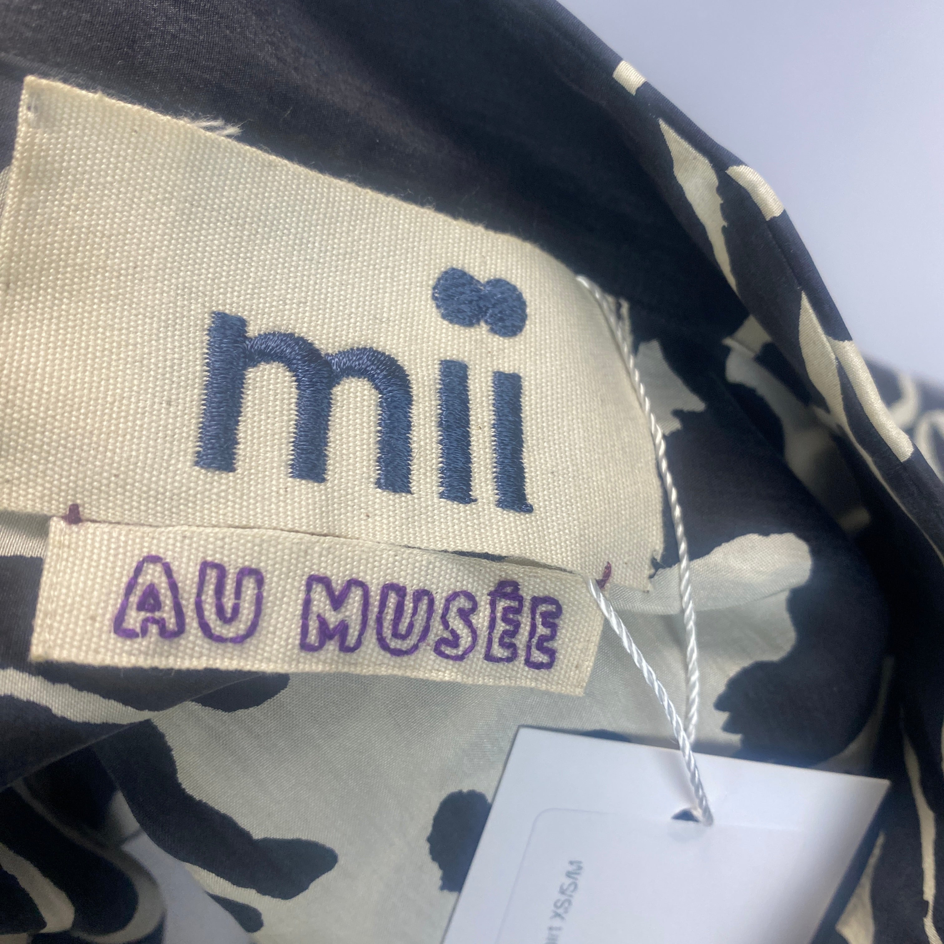 Mii Au Musee £430 Black & Cream Print Silk Shirt XS/S/M