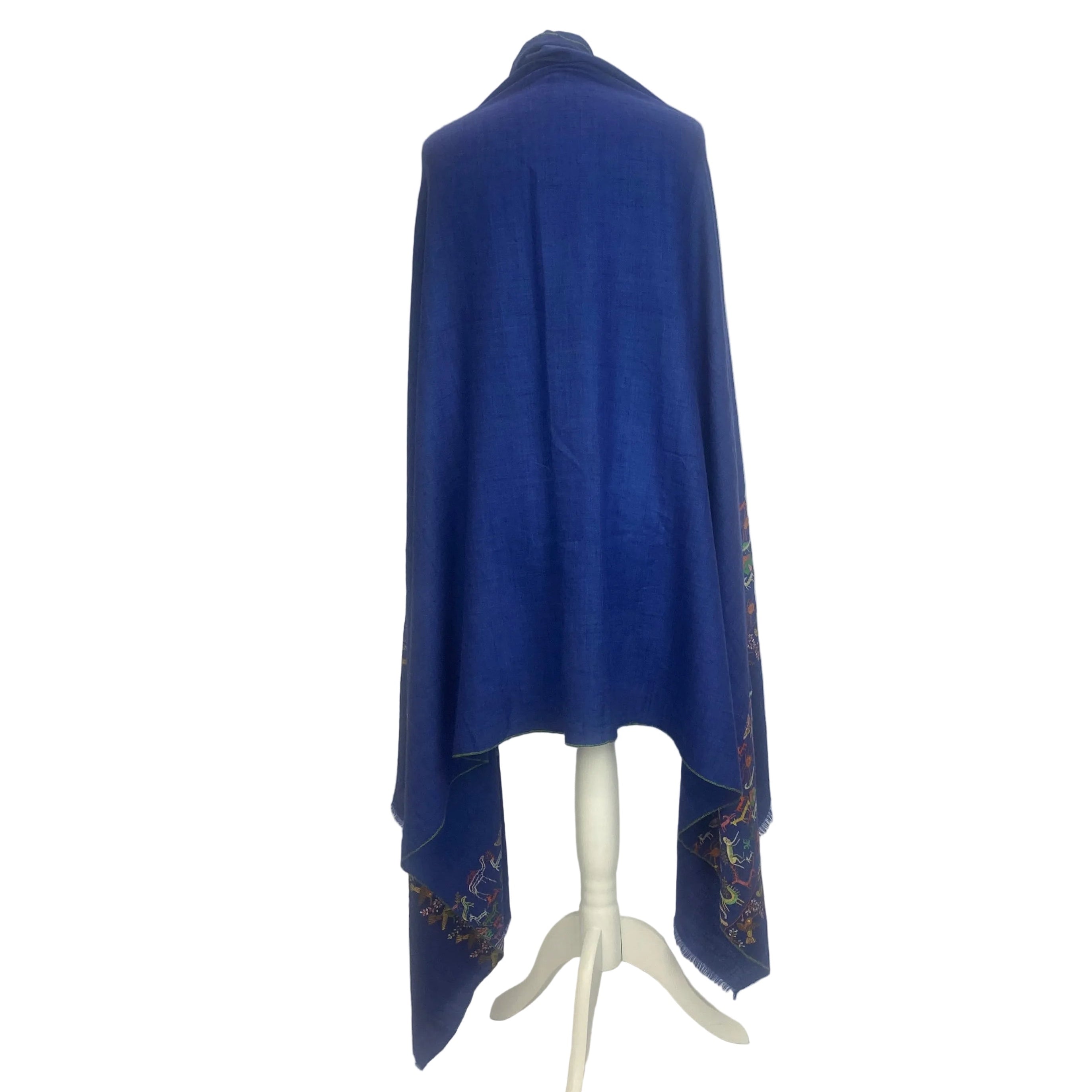 Yaser Shaw £1500 Indigo Animal Embroidered Cashmere Shawl