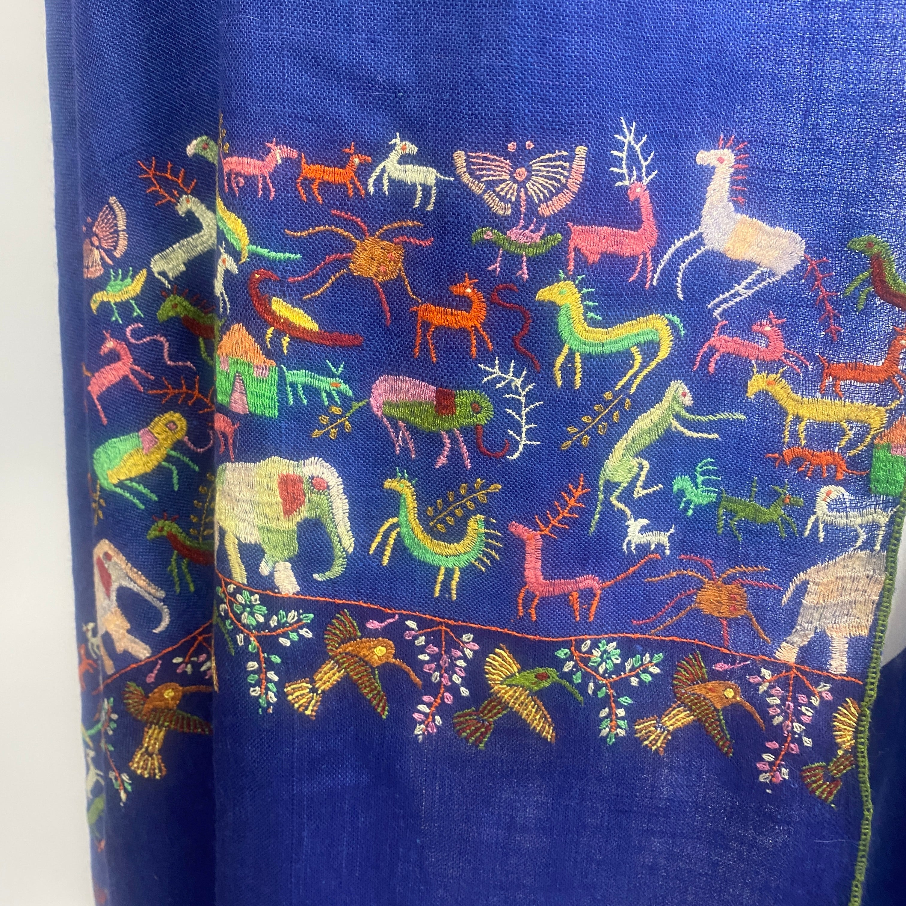 Yaser Shaw £1500 Indigo Animal Embroidered Cashmere Shawl