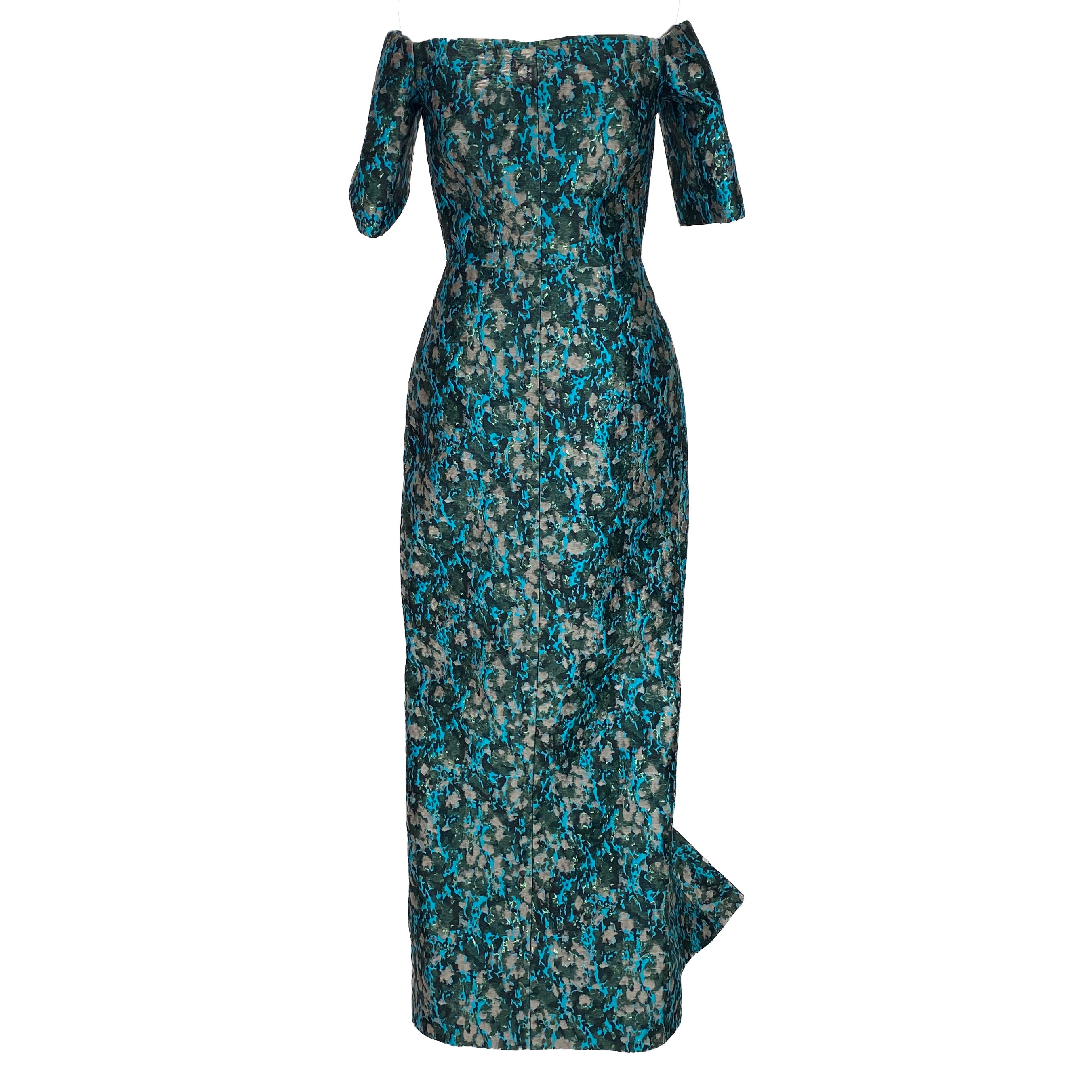 J Mendel $6000 Aqua & Bronze Brocade Evening Gown S