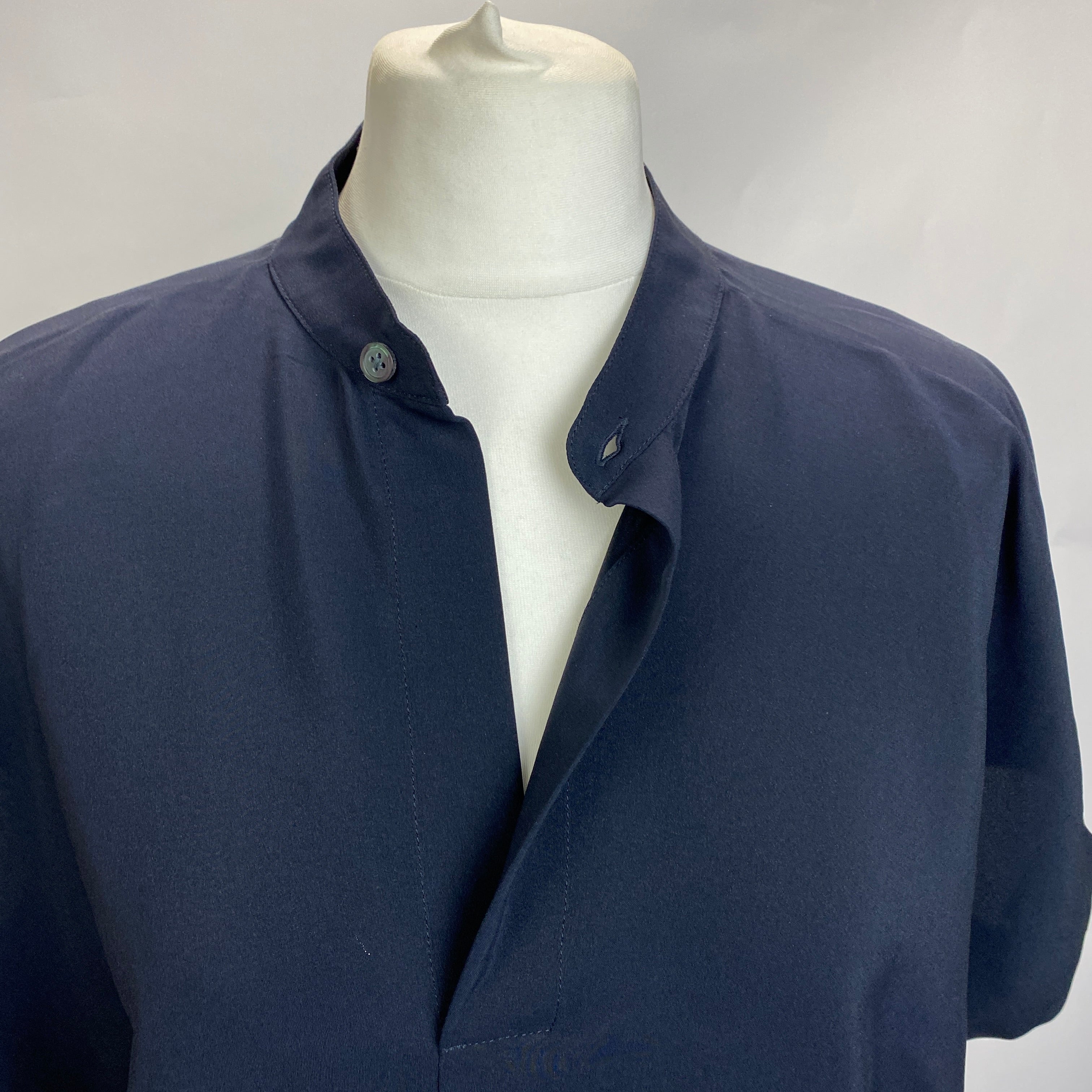 Zero + Maria Cornejo £492 Navy Stretch Silk Collarless Shirt XS