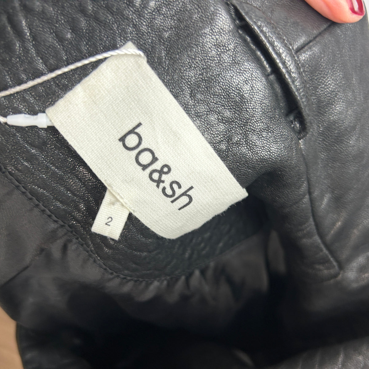 Ba&Sh New £420 Black Textured Leather Crop Morfeo Jacket S-M