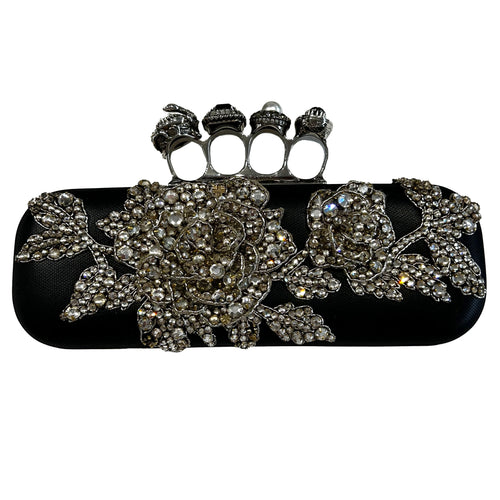 Alexander McQueen £5000 Black Jewelled Victorian Floral Knuckle Clutch Bag