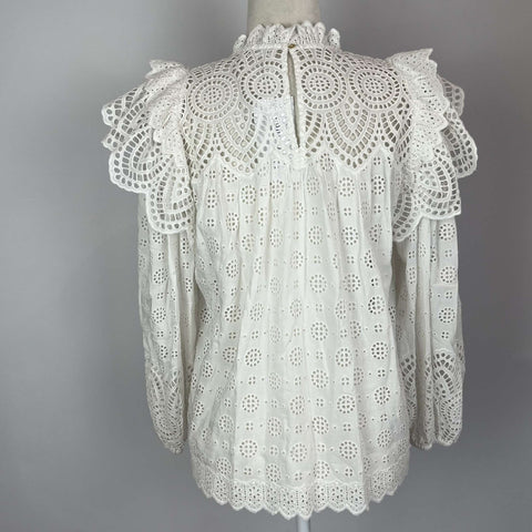 Ulla Johnson Ecru Broderie Anglaise Ruffle Top S