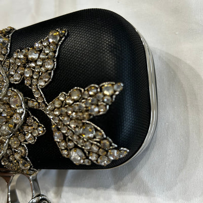 Alexander McQueen £5000 Black Jewelled Victorian Floral Knuckle Clutch Bag