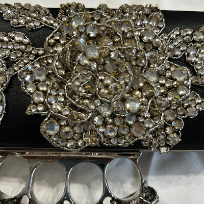 Alexander McQueen £5000 Black Jewelled Victorian Floral Knuckle Clutch Bag