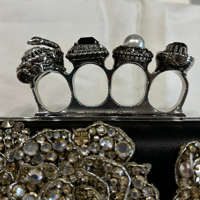 Alexander McQueen £5000 Black Jewelled Victorian Floral Knuckle Clutch Bag