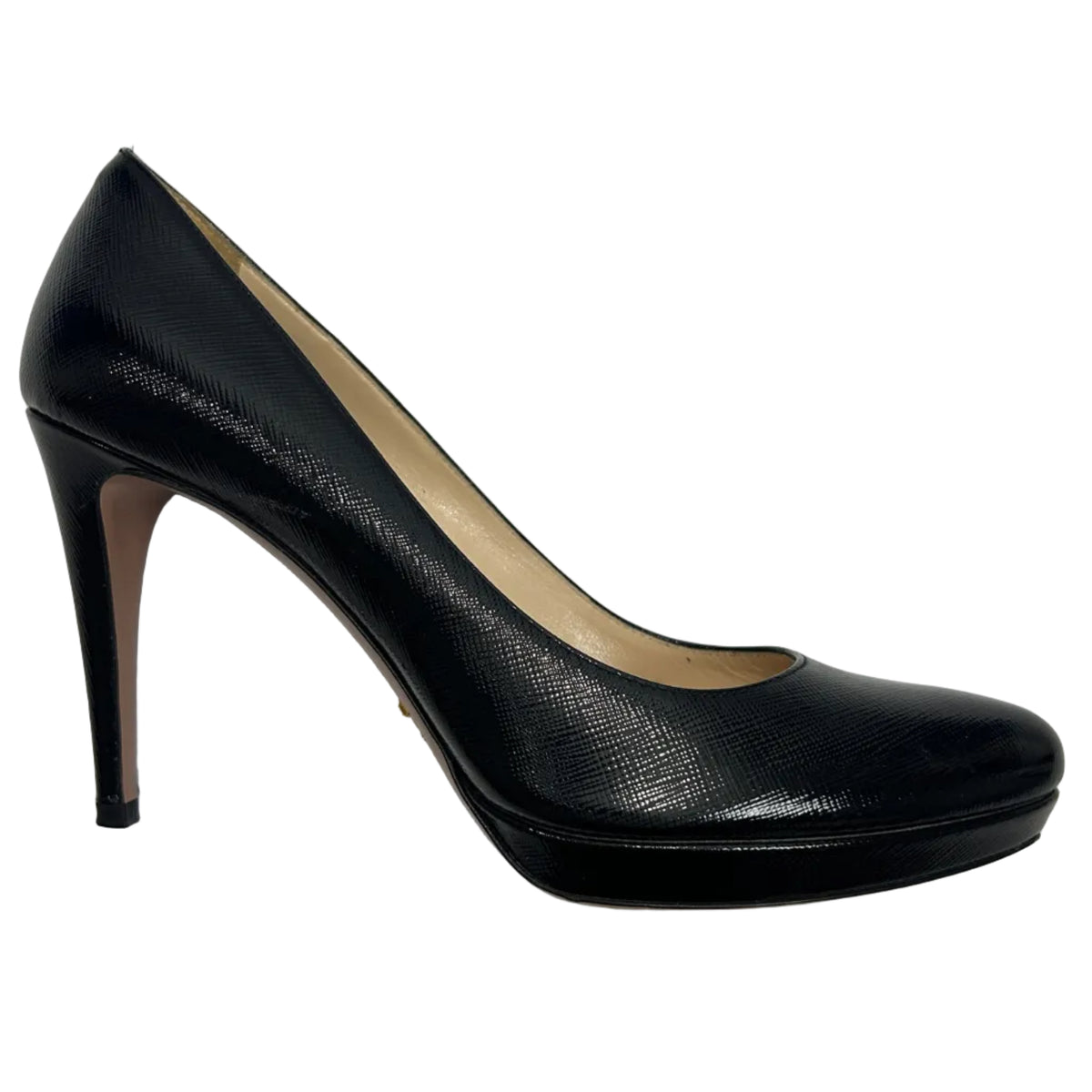 Prada Black Patent Saffiano Platform Heels 39.5