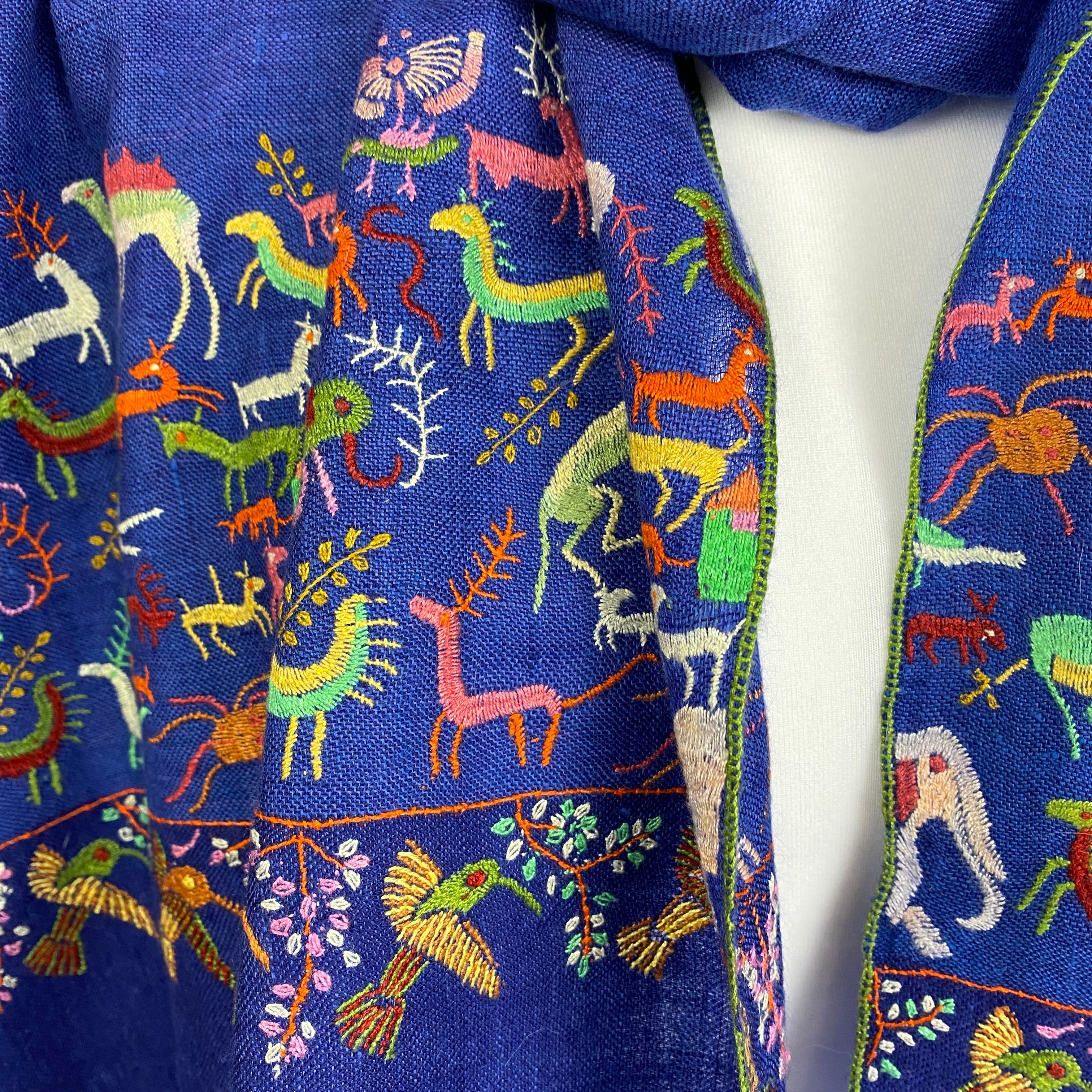 Yaser Shaw £1500 Indigo Animal Embroidered Cashmere Shawl