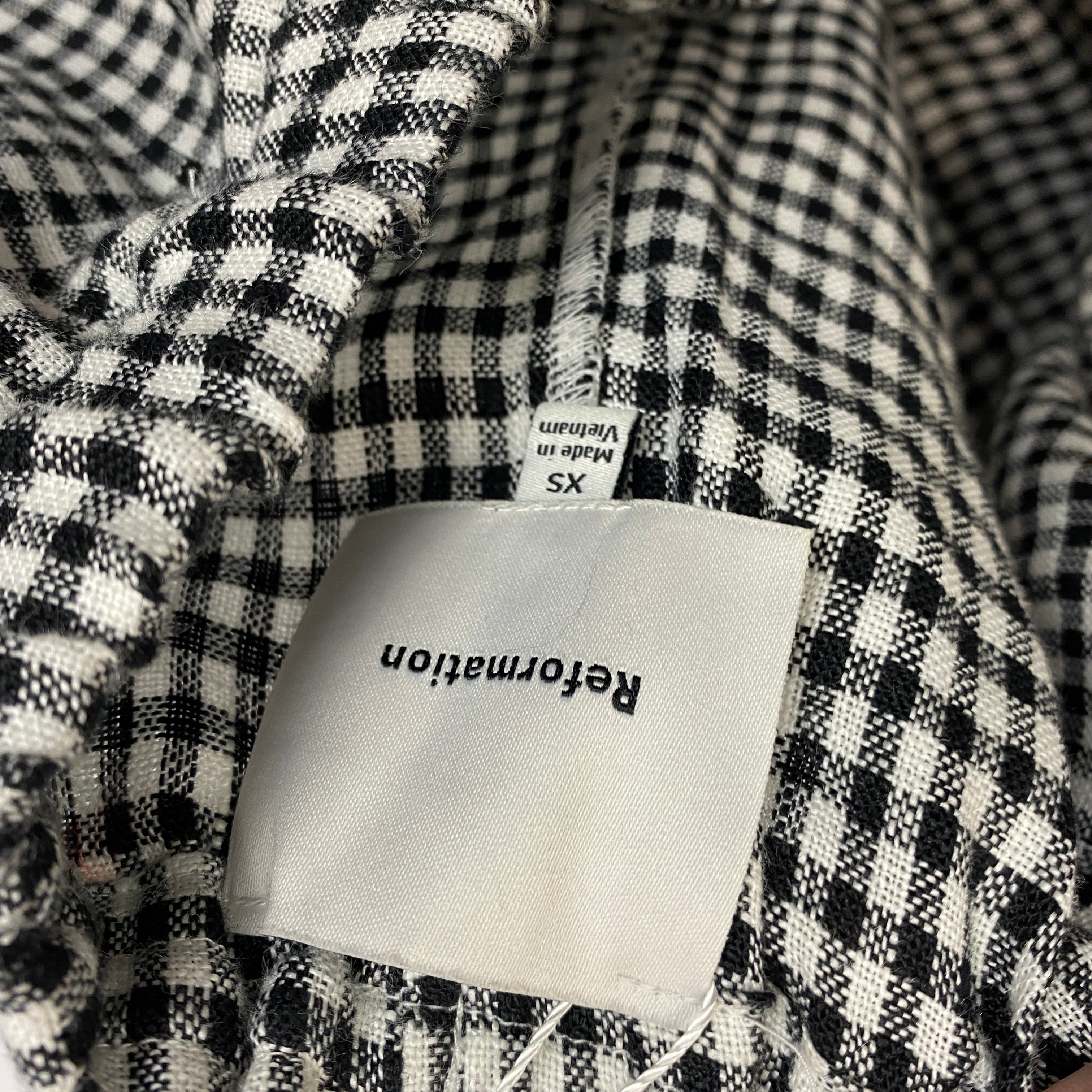 Reformation £229 Black Gingham Linen Olina Trousers XS