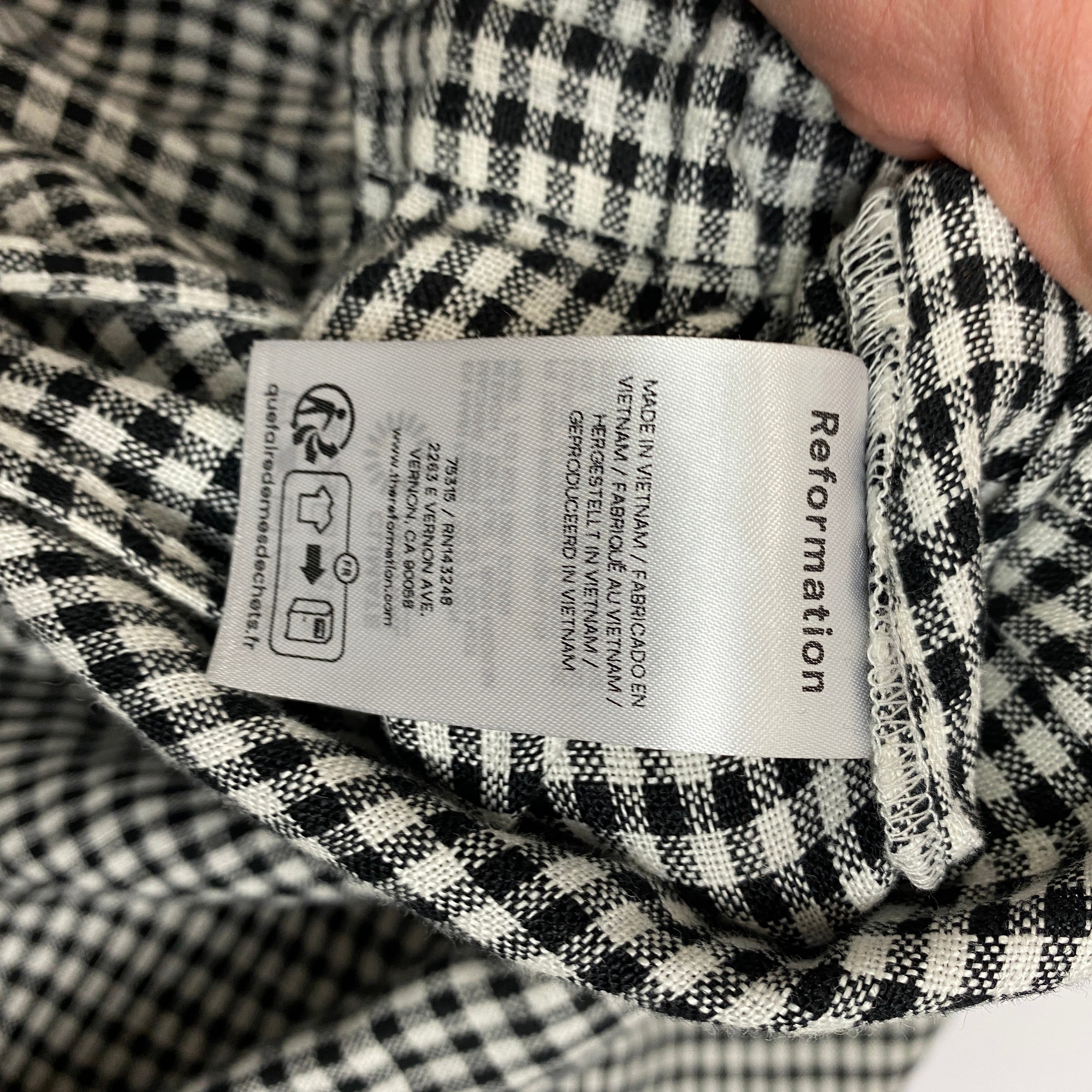 Reformation £229 Black Gingham Linen Olina Trousers XS