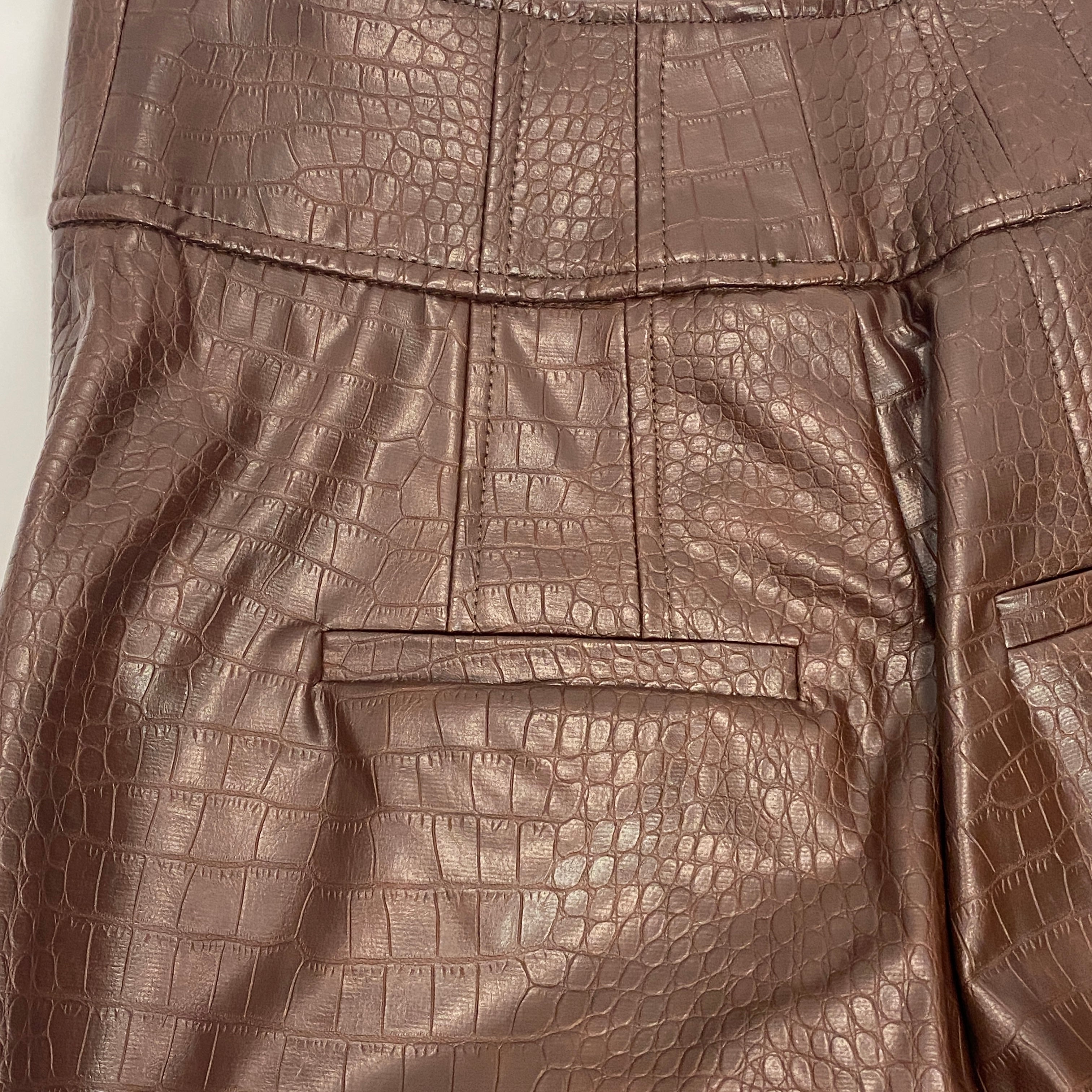 Veronica Beard New Brown Mock Croc Faux Leather Pants XXS