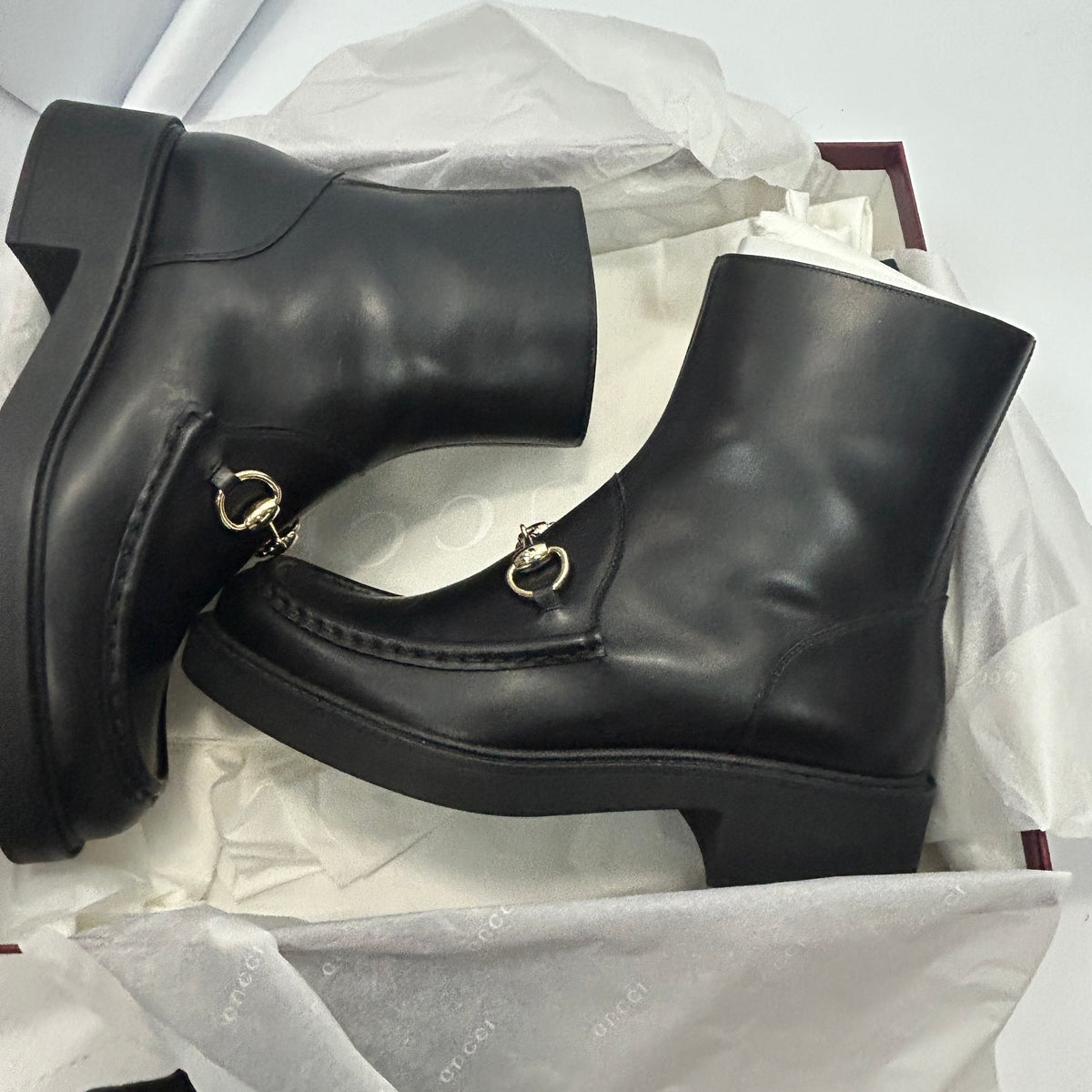 Gucci £1244 Black Horsebit Leather Ankle Boots 39