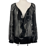 Temperley London Black Silk Chiffon & Silver Blouse S