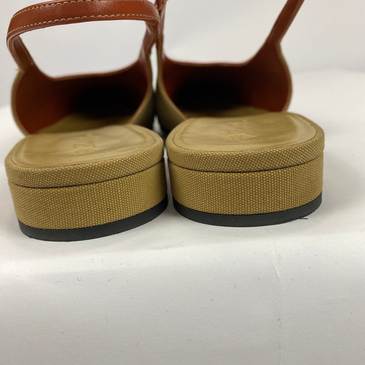 Loro Piana Pale Olive Canvas & Tan Leather Slingbacks 40