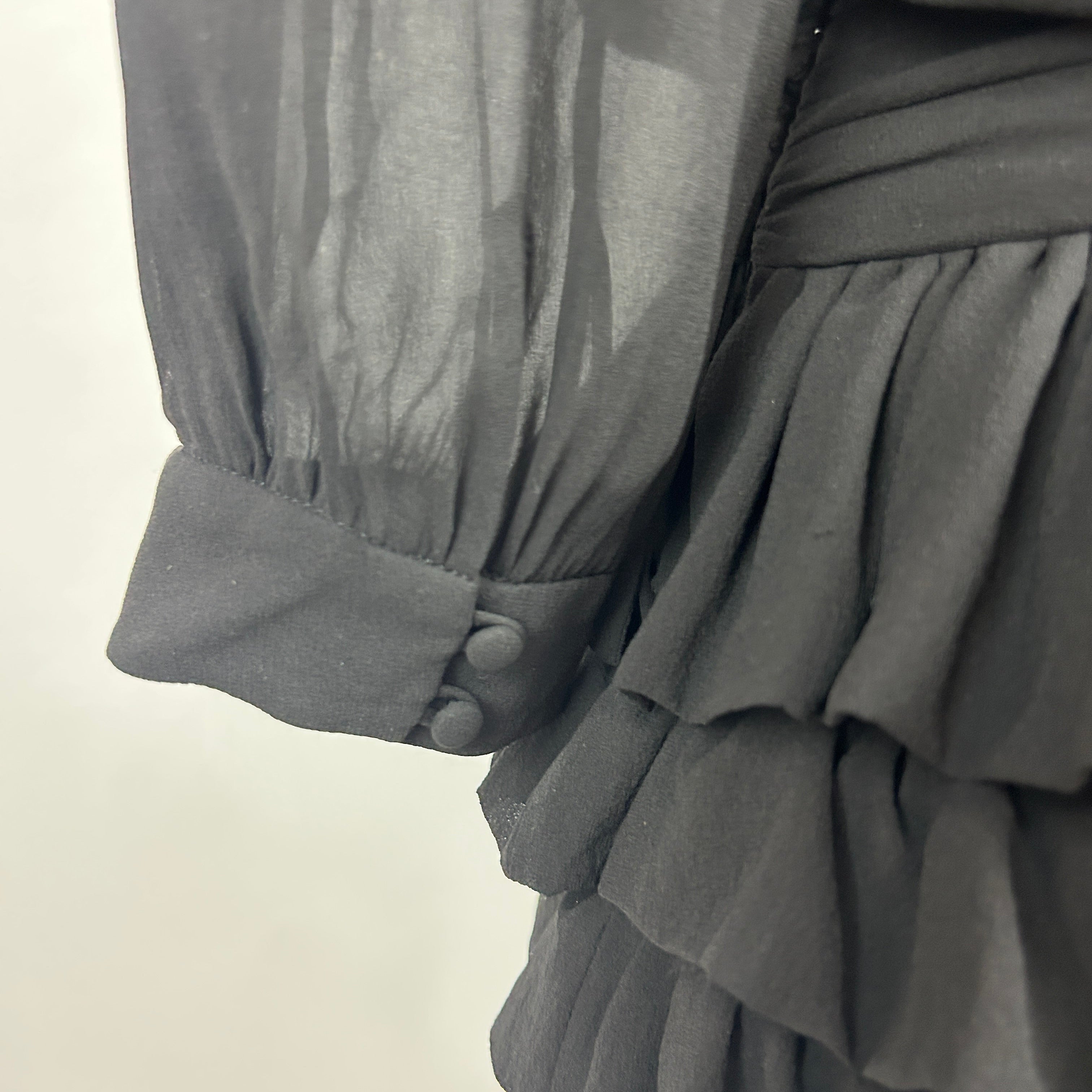 Saint Laurent New Black Sequinned Silk Chiffon Ruffle Dress XS