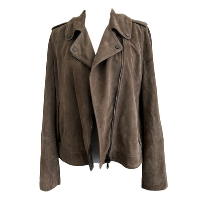 Brunello Cucinelli £4850 Cocoa Supersoft Suede Biker Jacket L