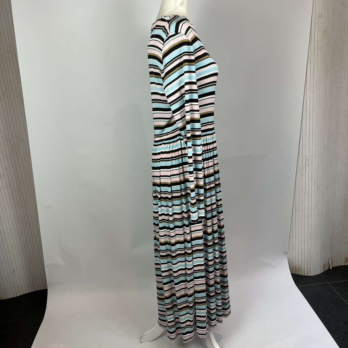 Stine Goya Blue & Pink Striped Skater Maxi Dress XL