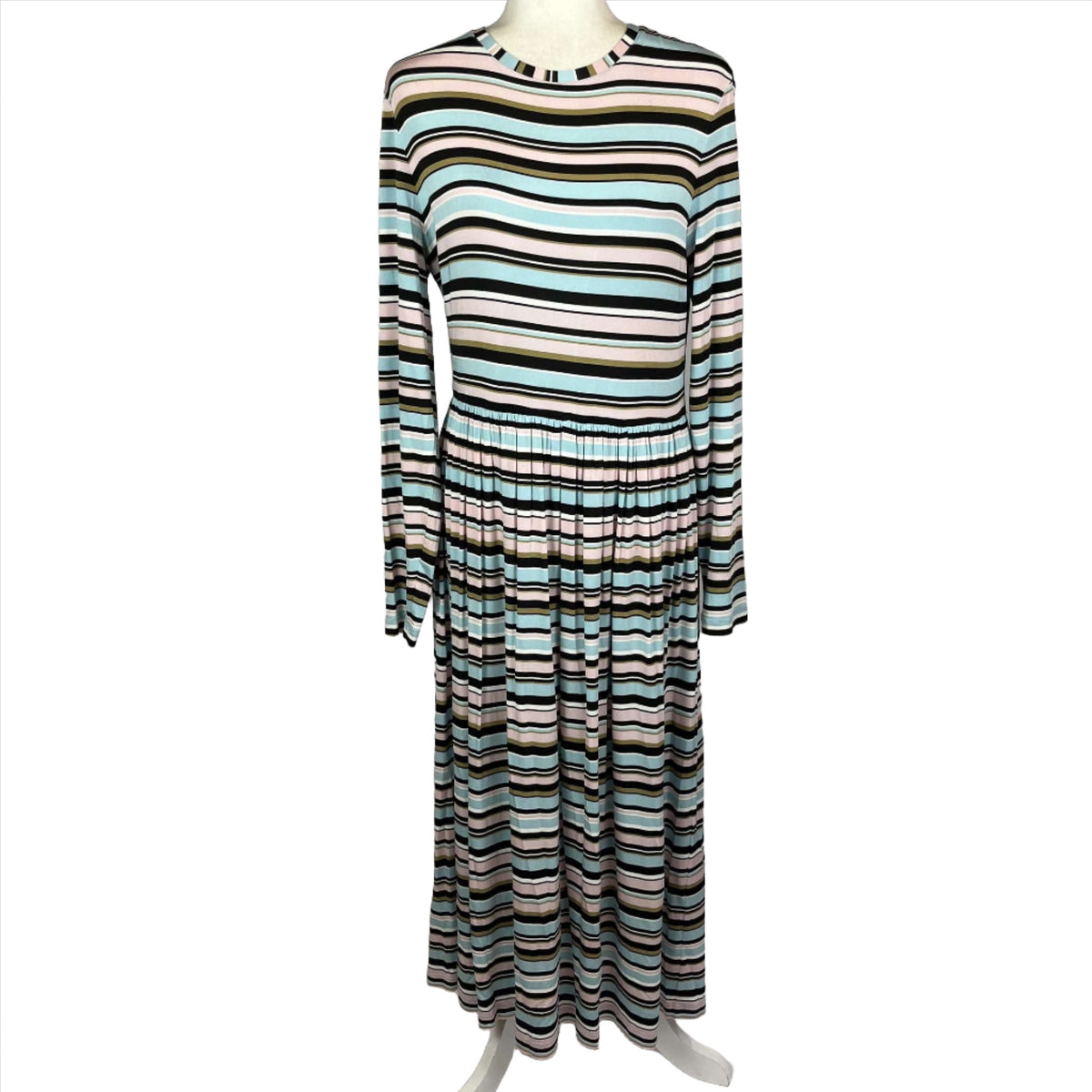 Stine Goya Blue & Pink Striped Skater Maxi Dress XL