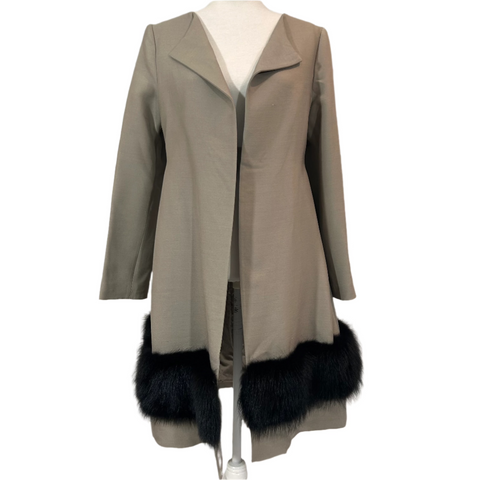 Marni Limestone Wool & Silk Coat with Fur Trim XS/S