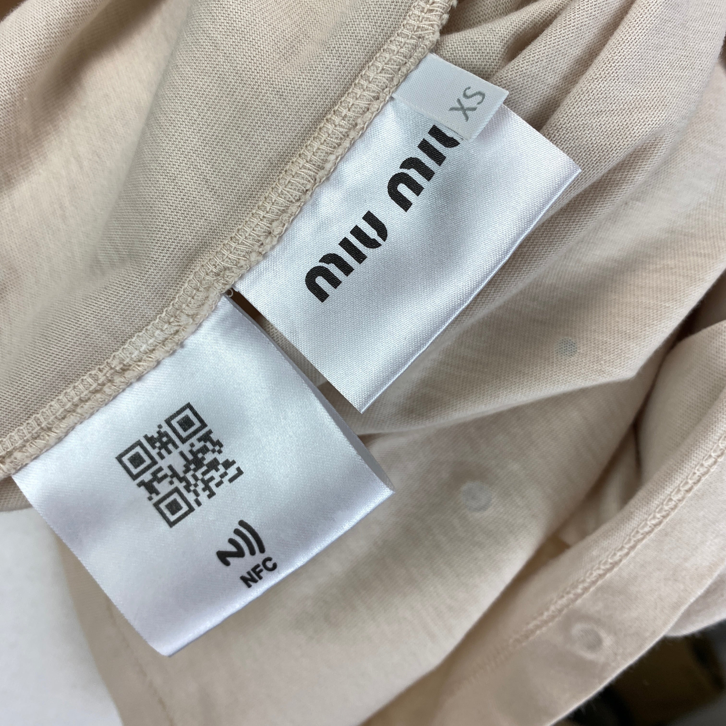 Miu Miu Cream Logo Tee with Crystal Embellishment O/S