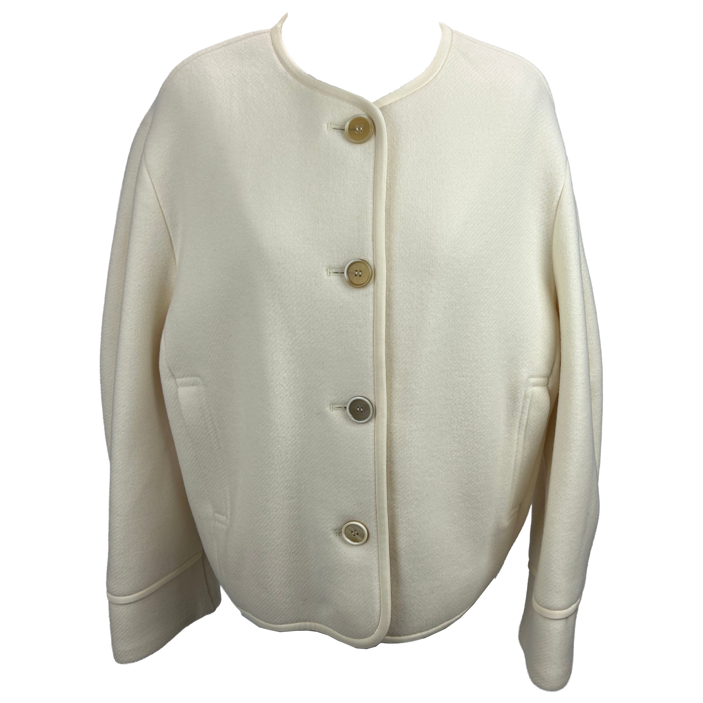 Chloe New £1510 Eden White Wool Mix Collarless Jacket L