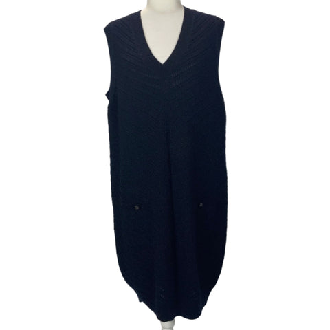 Chanel Navy Cashmere & Cotton Chevron Knit Dress M/L/XL