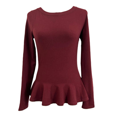 Alaia $1220 Merlot Wool Mix Knit Peplum Sweater XS/S