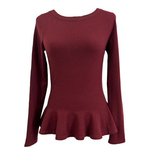 Alaia$1220 Merlot Wool Mix Knit Peplum Sweater XS/S