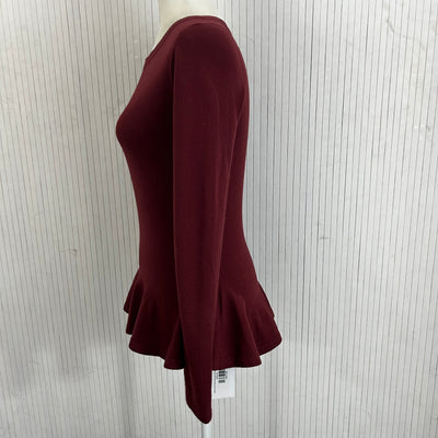 Alaia $1220 Merlot Wool Mix Knit Peplum Sweater XS/S