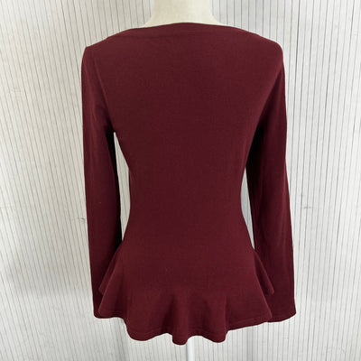 Alaia $1220 Merlot Wool Mix Knit Peplum Sweater XS/S