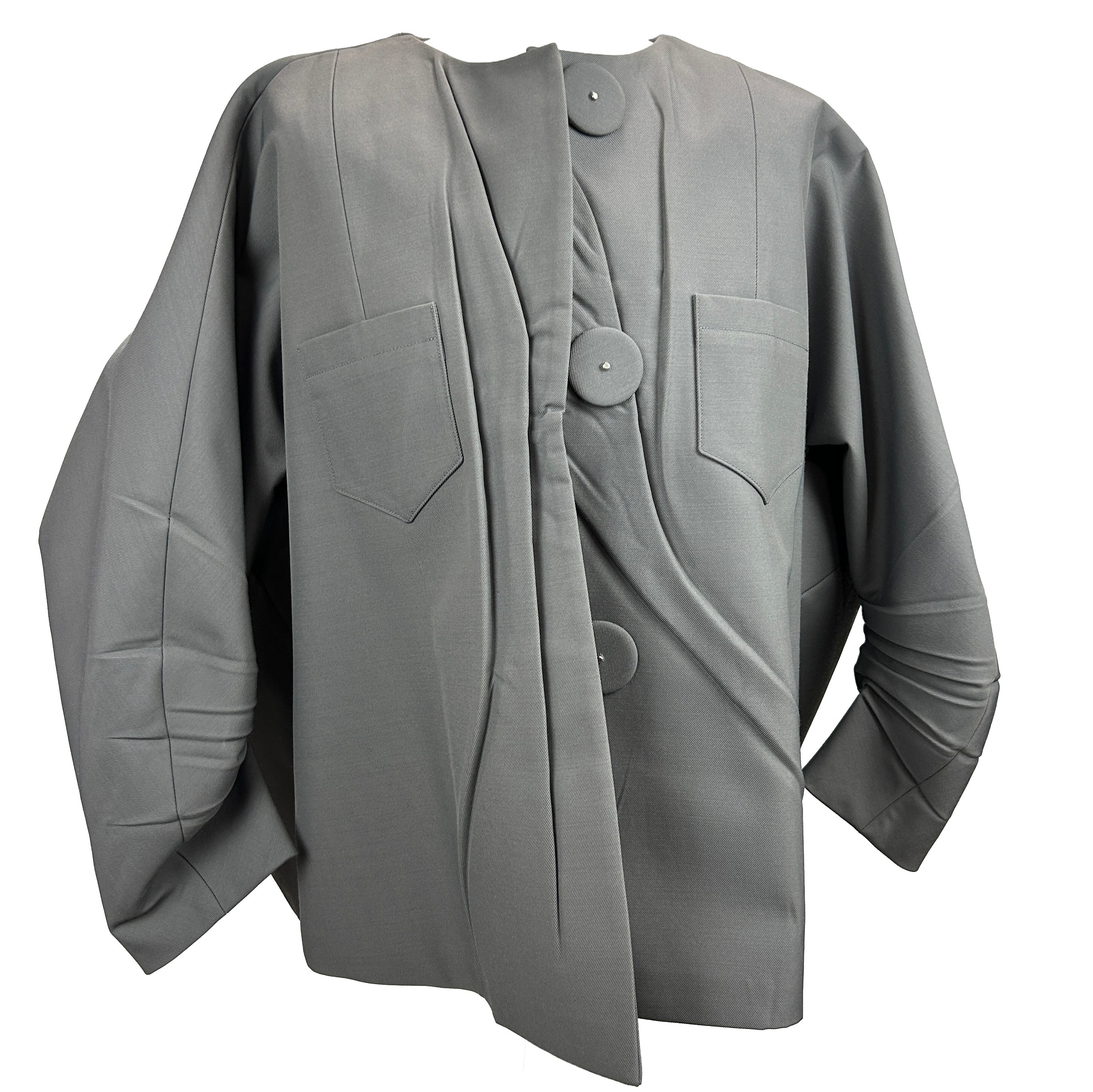 Prada £2400 Grey Gabardine Boxy Curve Jacket S/M/L