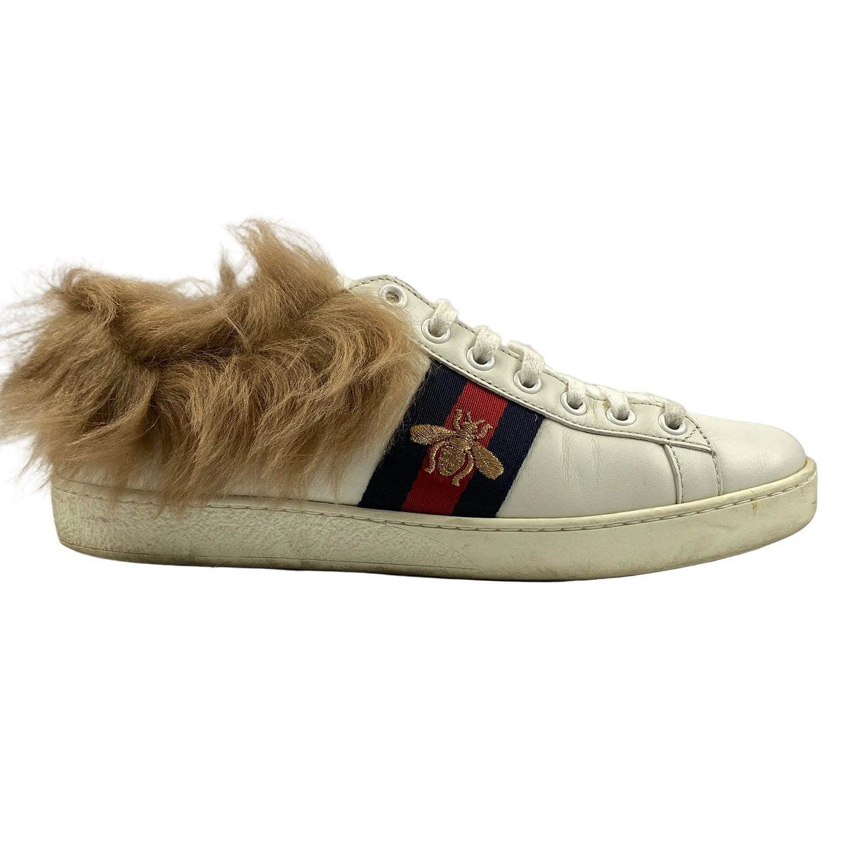 Gucci White Leather Ace Sheepskin Lined Trainers 37.5
