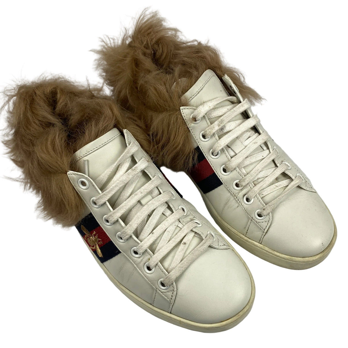 Gucci White Leather Ace Sheepskin Lined Trainers 37.5