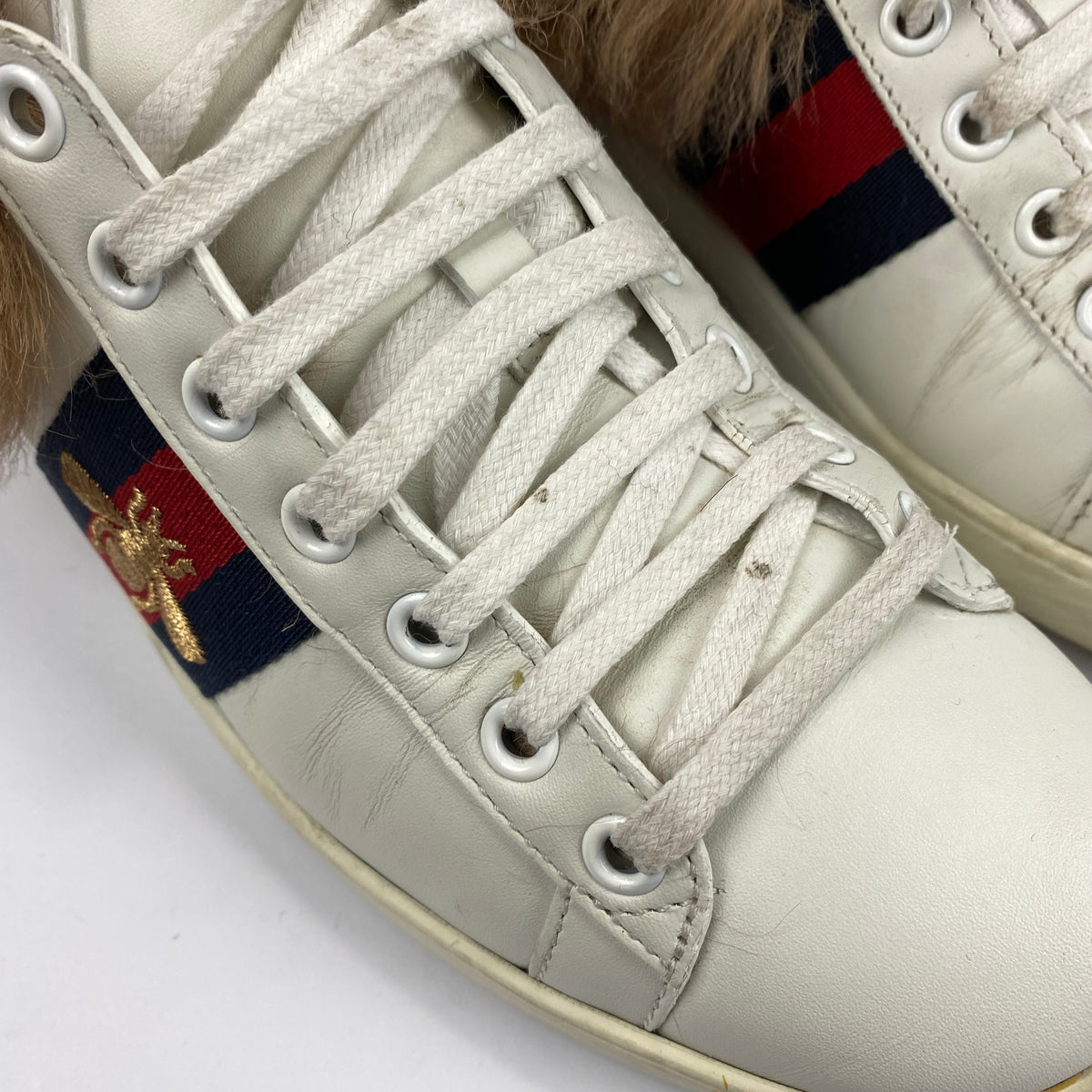 Gucci White Leather Ace Sheepskin Lined Trainers 37.5