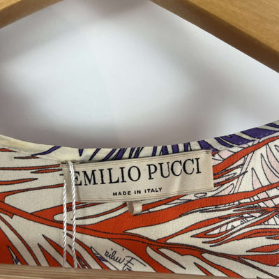 Emilio Pucci Ivory Featherprint Silk Strappy Top XXS