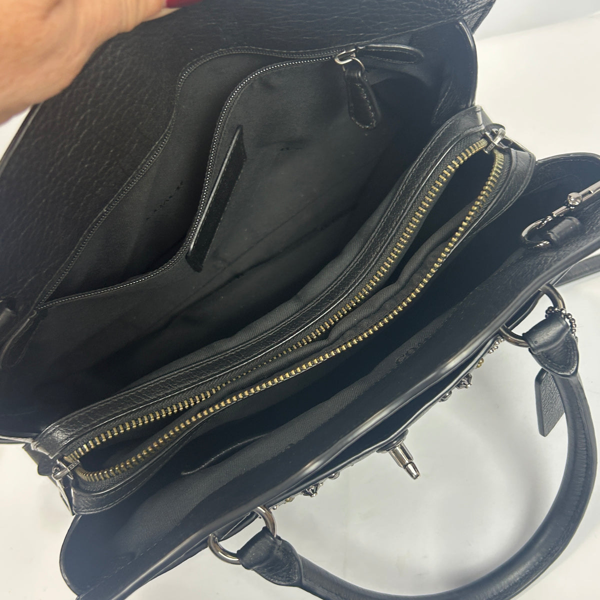 Coach £395 Black Mercer 30 Satchel with Bandana Rivets