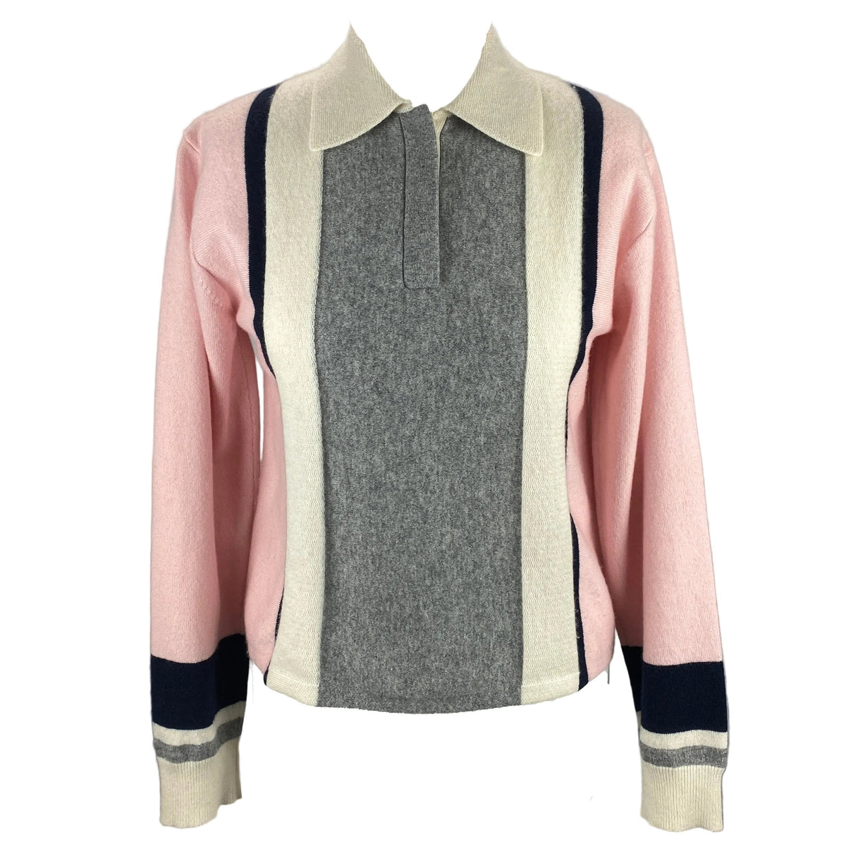 Guest In Residence Pink Grey & Cream Collared Cashmere Sweater XS-S
