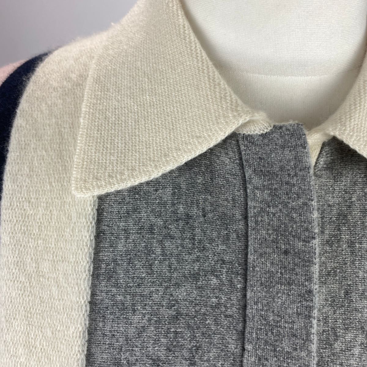 Guest In Residence Pink Grey & Cream Collared Cashmere Sweater XS-S